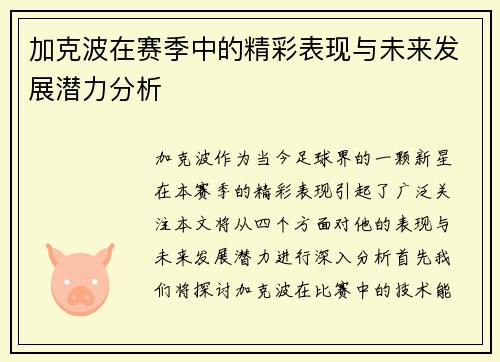 加克波在赛季中的精彩表现与未来发展潜力分析